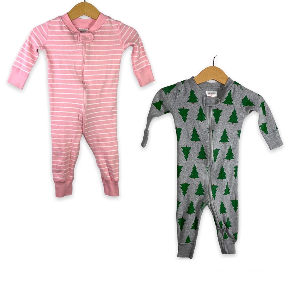 Hanna Andersson Lot 2 Baby Full Zip Pajamas PJ Girl Sleeper 3-6M 60cm